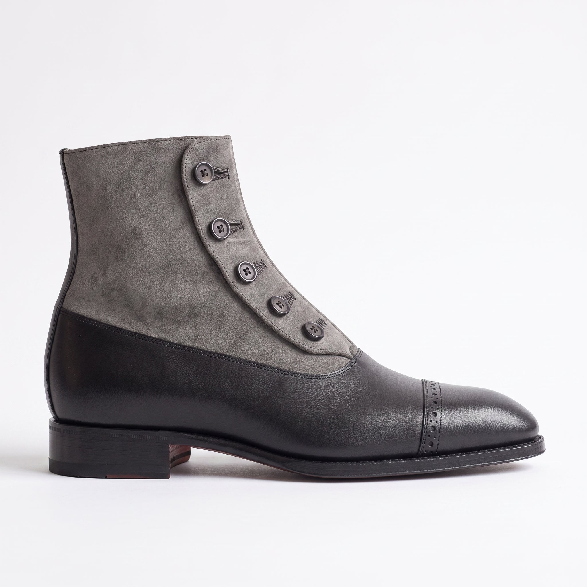 Men's Black and Gray Cap-Toe Leather Button Boots — Sunderland