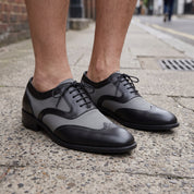 Men's Black and Gray Wingtip Leather Oxfords — Gregory