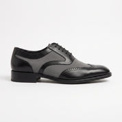 Men's Black and Gray Wingtip Leather Oxfords — Gregory
