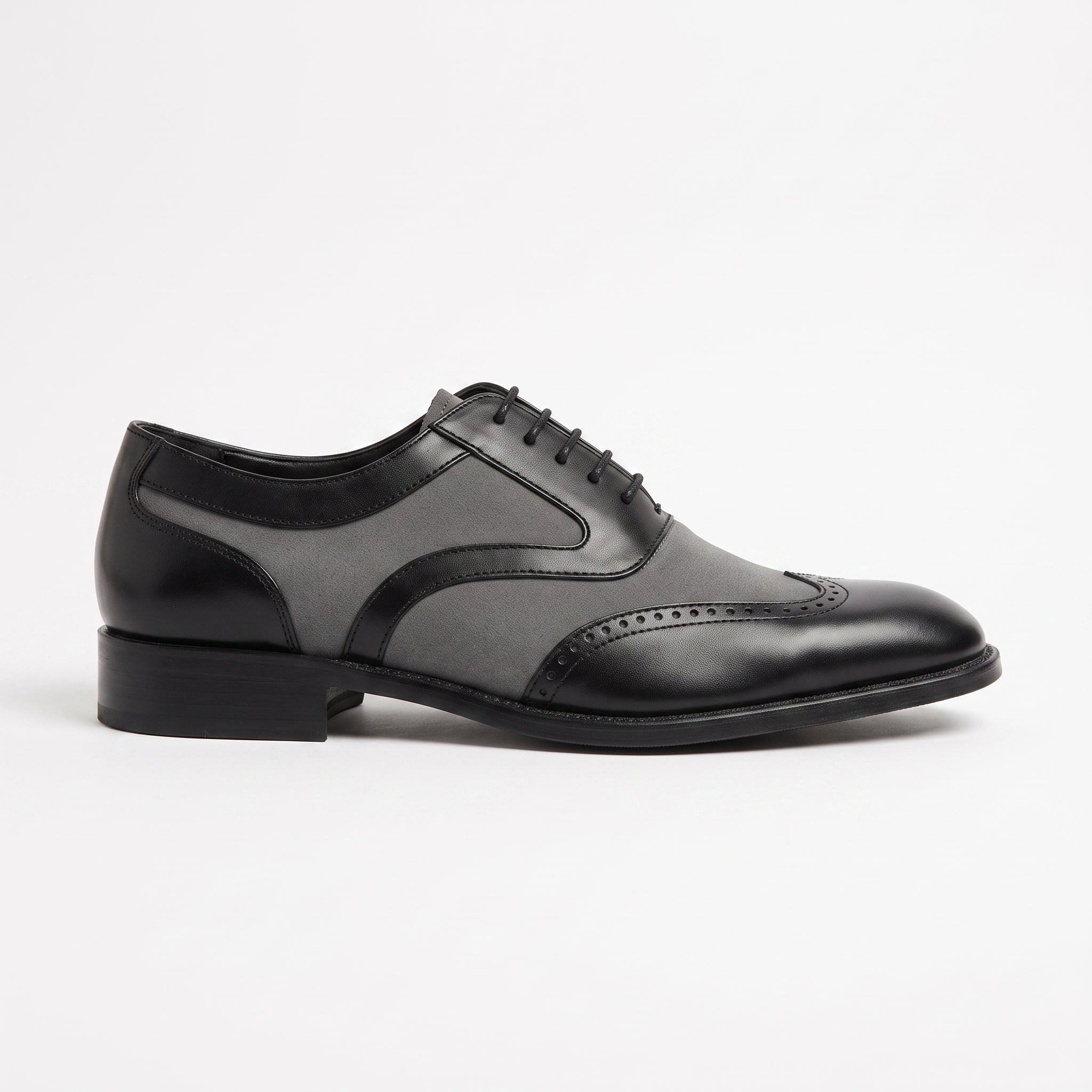 Men's Black and Gray Wingtip Leather Oxfords — Gregory
