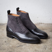 Men's Black and Grey Cap-Toe Leather Button Boots — Frowden