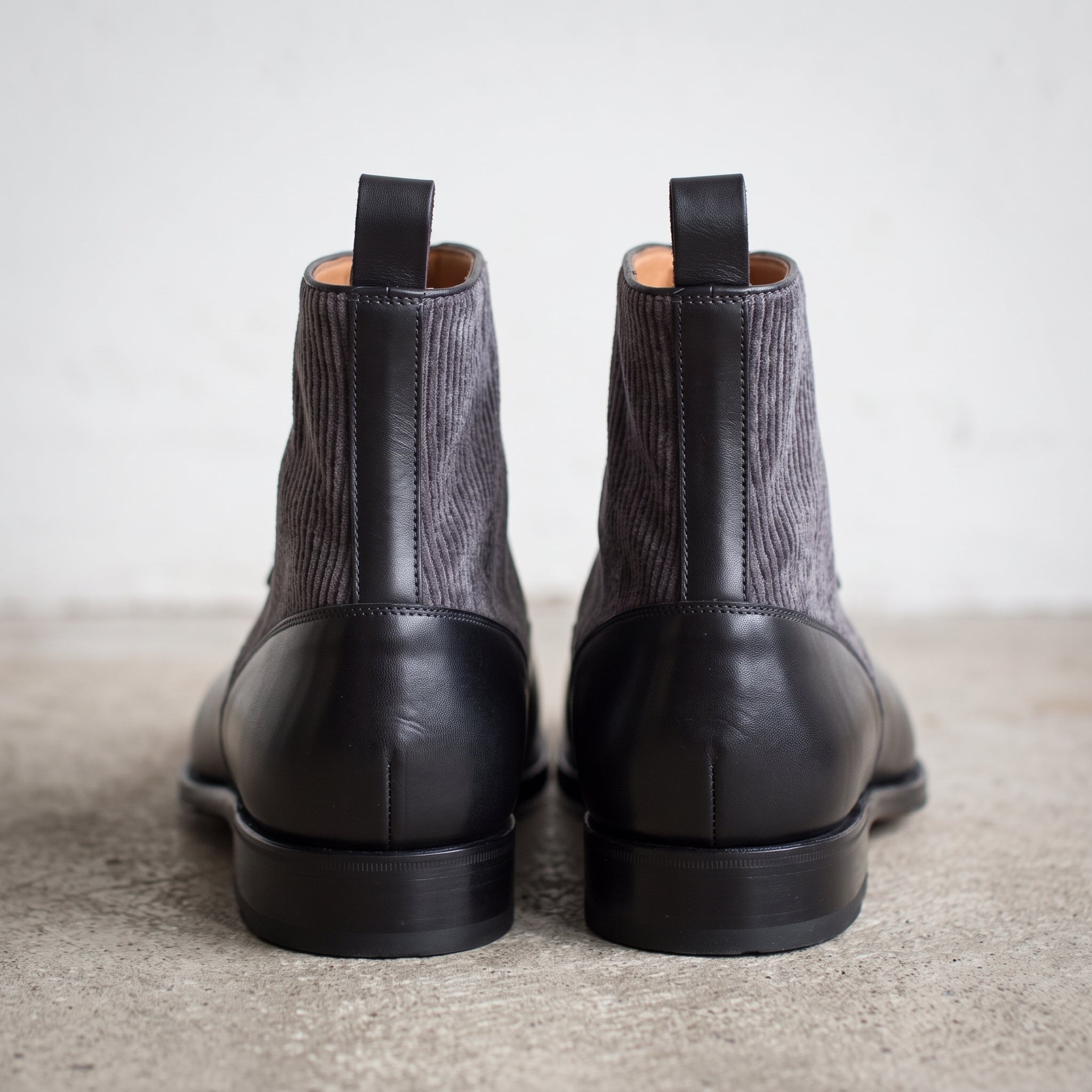 Men's Black and Grey Cap-Toe Leather Button Boots — Frowden