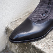 Men's Black and Grey Cap-Toe Leather Button Boots — Frowden
