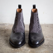 Men's Black and Grey Cap-Toe Leather Button Boots — Frowden
