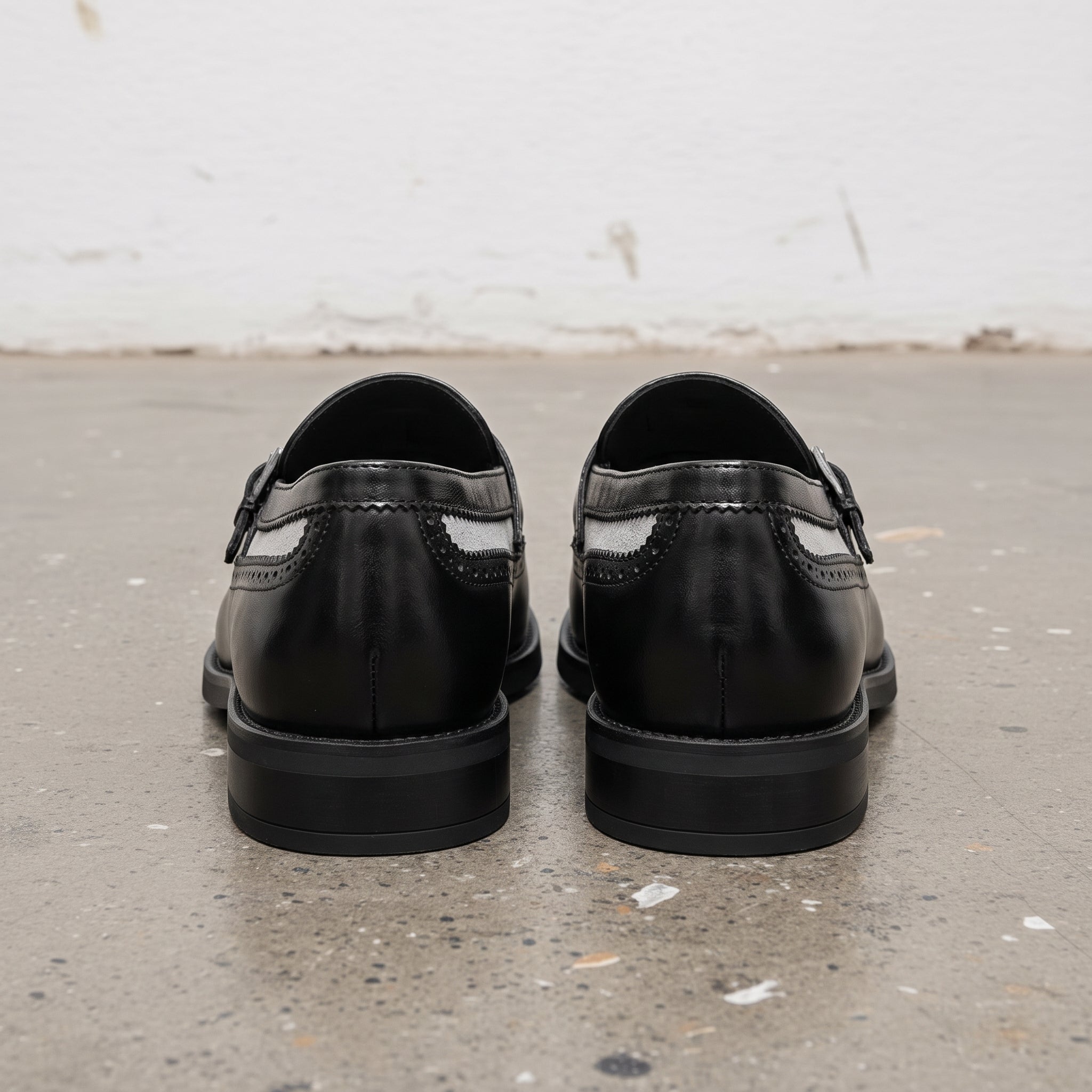 Men's Black and Grey Wingtip Fringe Leather Monk Strap Loafers — Finlay — Finlay
