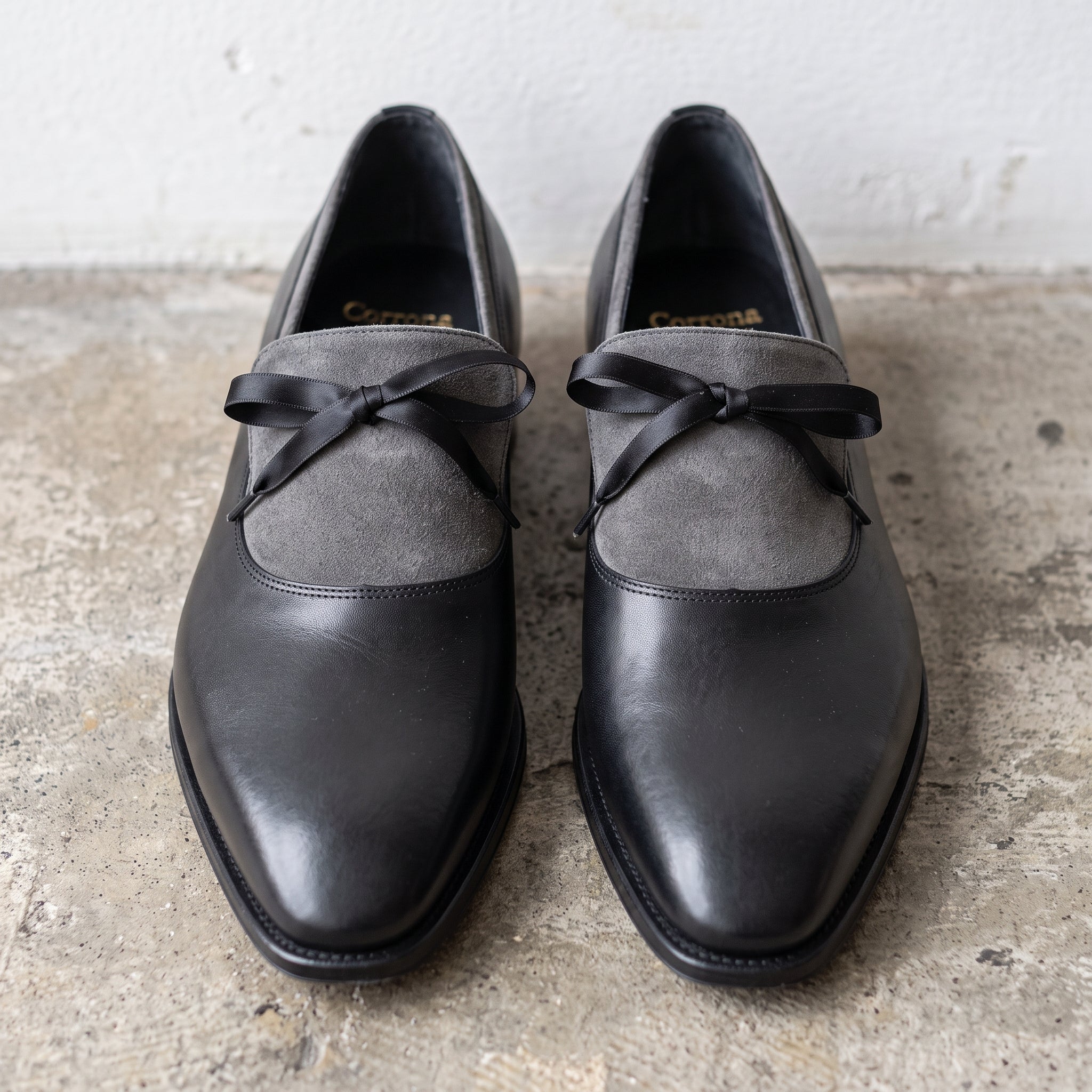 Men's Black and Grey Plain-Toe Leather Opera Pumps — Buckenham — Buckenham