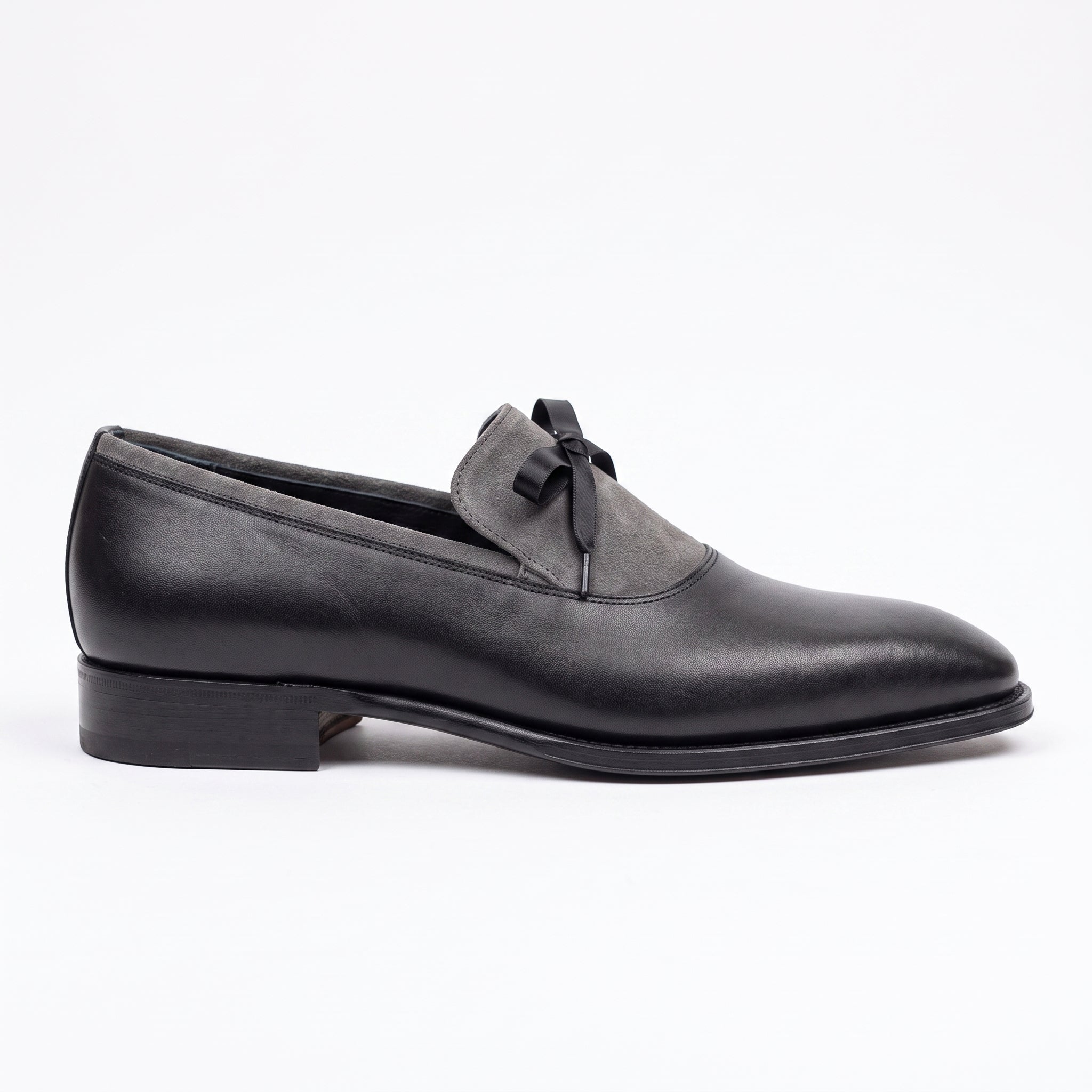Men's Black and Grey Plain-Toe Leather Opera Pumps — Buckenham — Buckenham