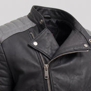 Men's Black and Grey Quilted Leather Perfecto Biker Jacket — Gibson