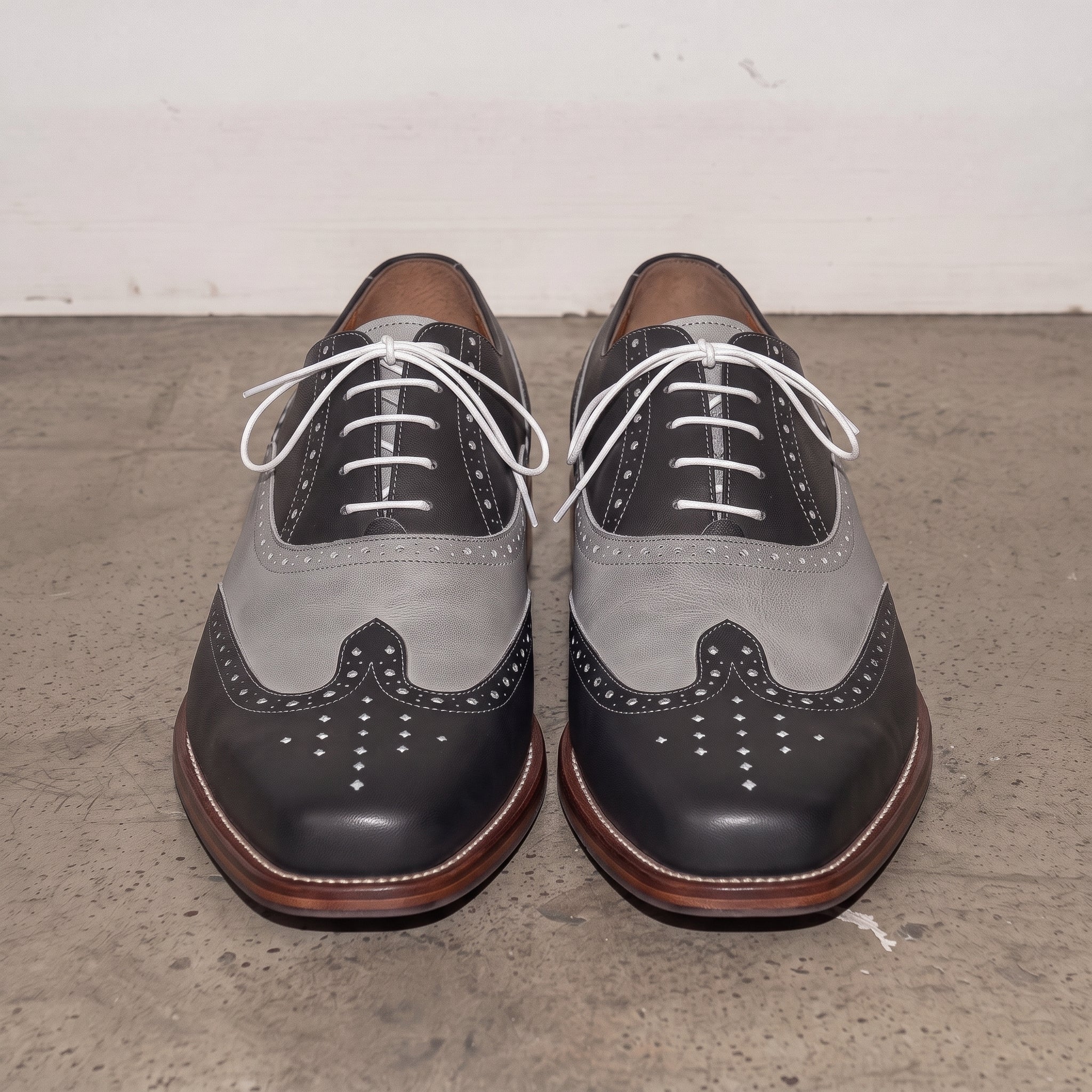 Men's Black and Grey Two-Tone Wingtip Leather Spectator Oxfords — Edgeley