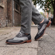 Men's Black and Grey Two-Tone Wingtip Leather Spectator Oxfords — Edgeley