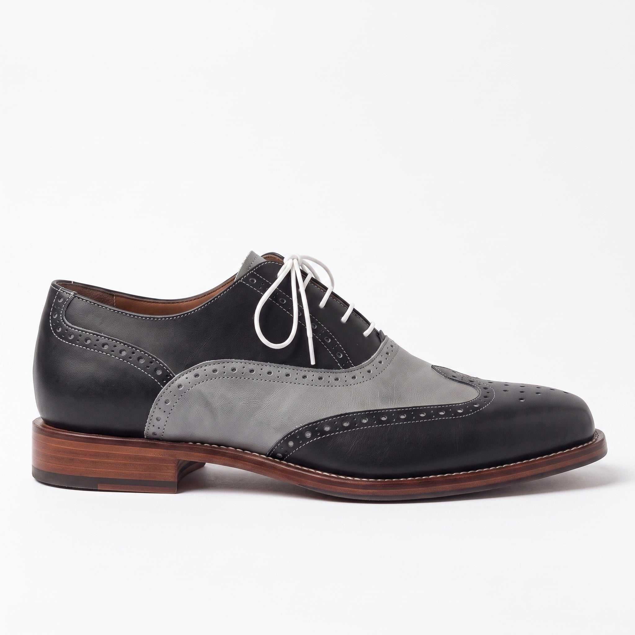 Men's Black and Grey Two-Tone Wingtip Leather Spectator Oxfords — Edgeley