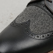 Men's Black and Grey Wingtip Leather and Tweed Derbys — Primrose