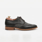 Men's Black and Grey Wingtip Leather and Tweed Derbys — Primrose