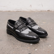 Men's Black and Grey Wingtip Fringe Leather Monk Strap Loafers — Finlay — Finlay