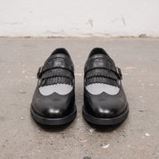 Men's Black and Grey Wingtip Fringe Leather Monk Strap Loafers — Finlay — Finlay
