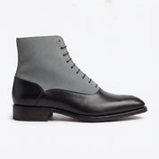 Men's Black and Grey Wingtip Leather Oxford Boots — Aydon