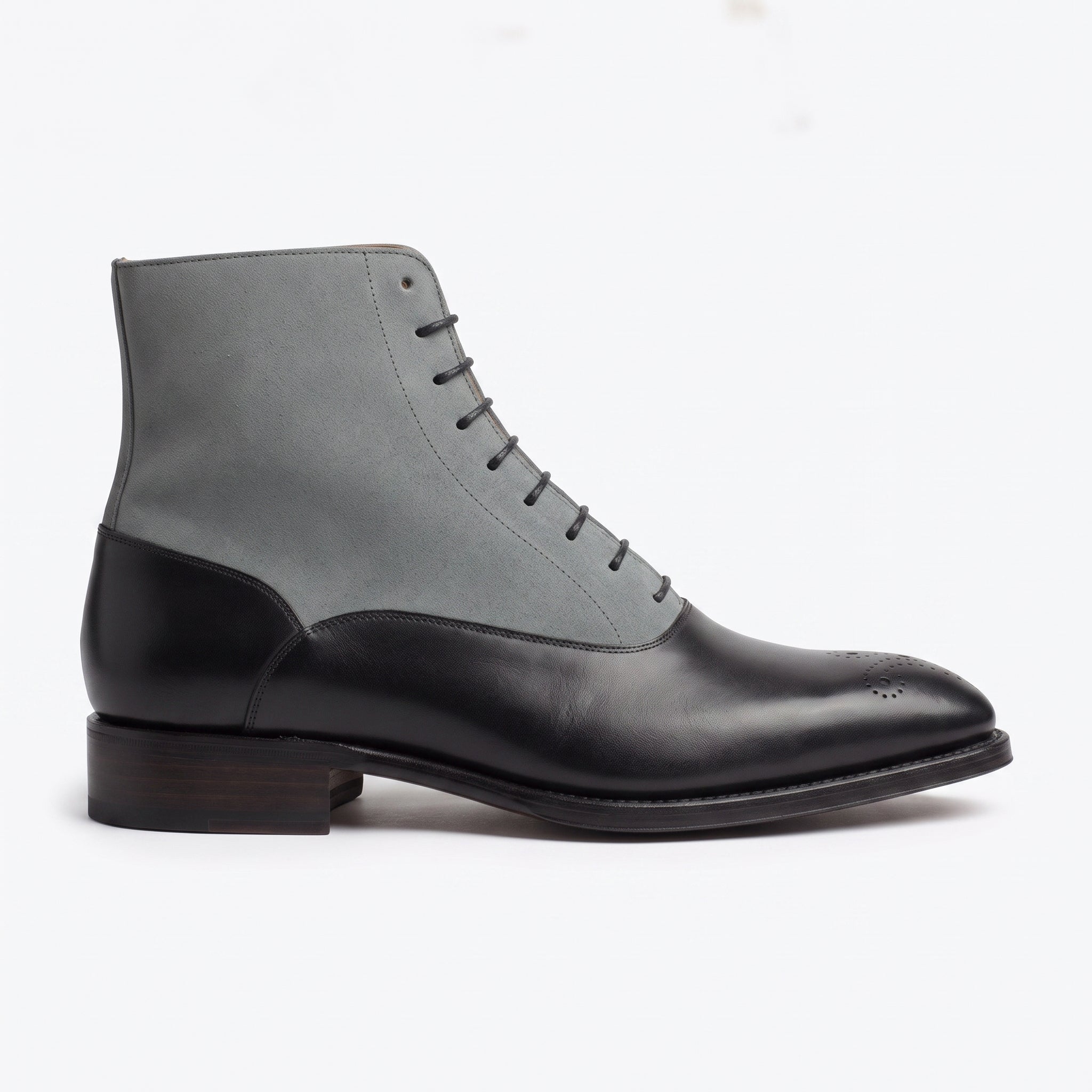 Men's Black and Grey Wingtip Leather Oxford Boots — Aydon