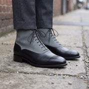 Men's Black and Grey Wingtip Leather Oxford Boots — Aydon