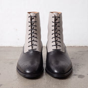 Men's Black and Ivory Plain-Toe Leather Oxford Boots — Stockport