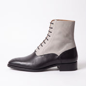 Men's Black and Ivory Plain-Toe Leather Oxford Boots — Stockport