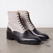 Men's Black and Ivory Plain-Toe Leather Oxford Boots — Stockport