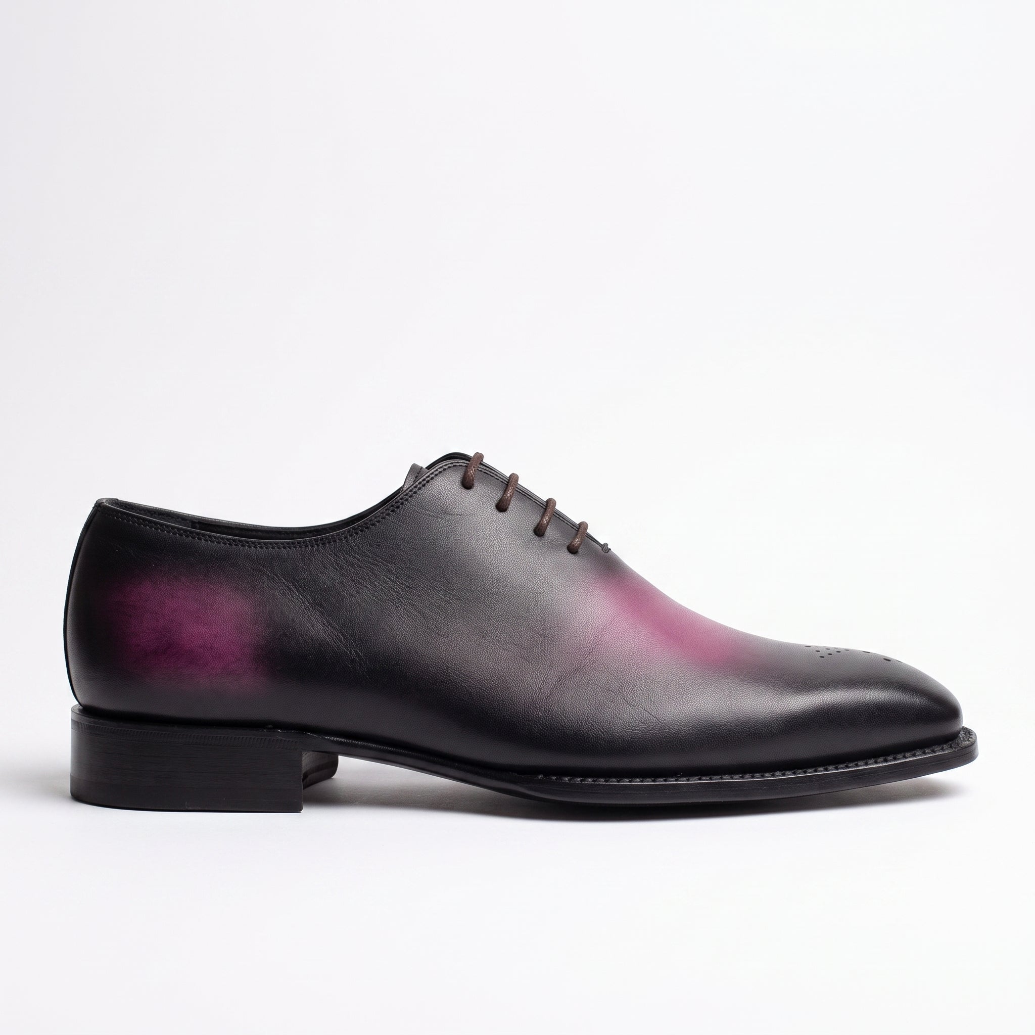 Men's Black and Magenta Medallion Toe Leather Oxfords — Arlingham