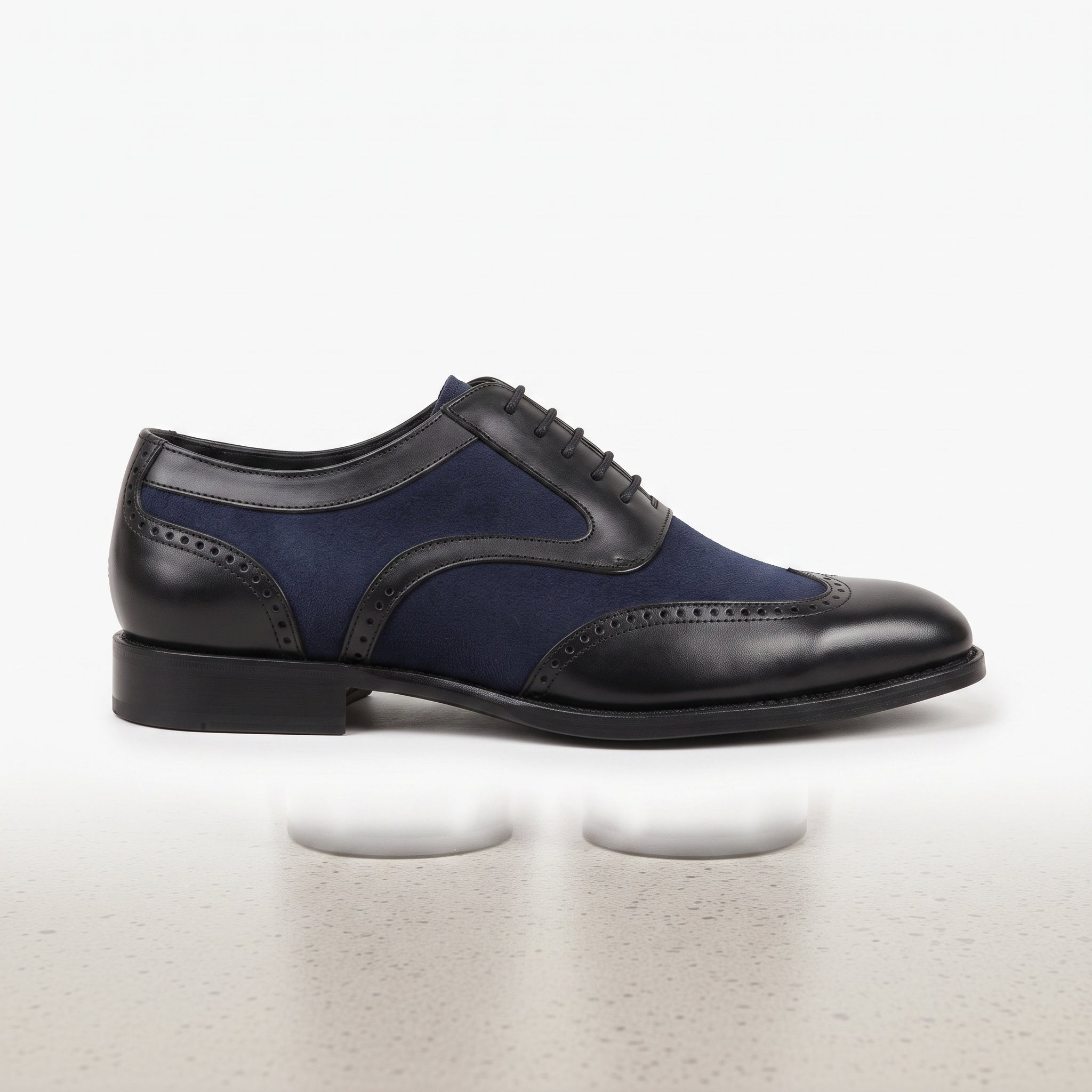 Men's Black and Navy Spectator Wingtip Suede and Leather Oxfords — Caulfield