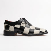 Men's Black and Off-White Checkerboard Leather Plain-Toe Oxfords — Abbotley