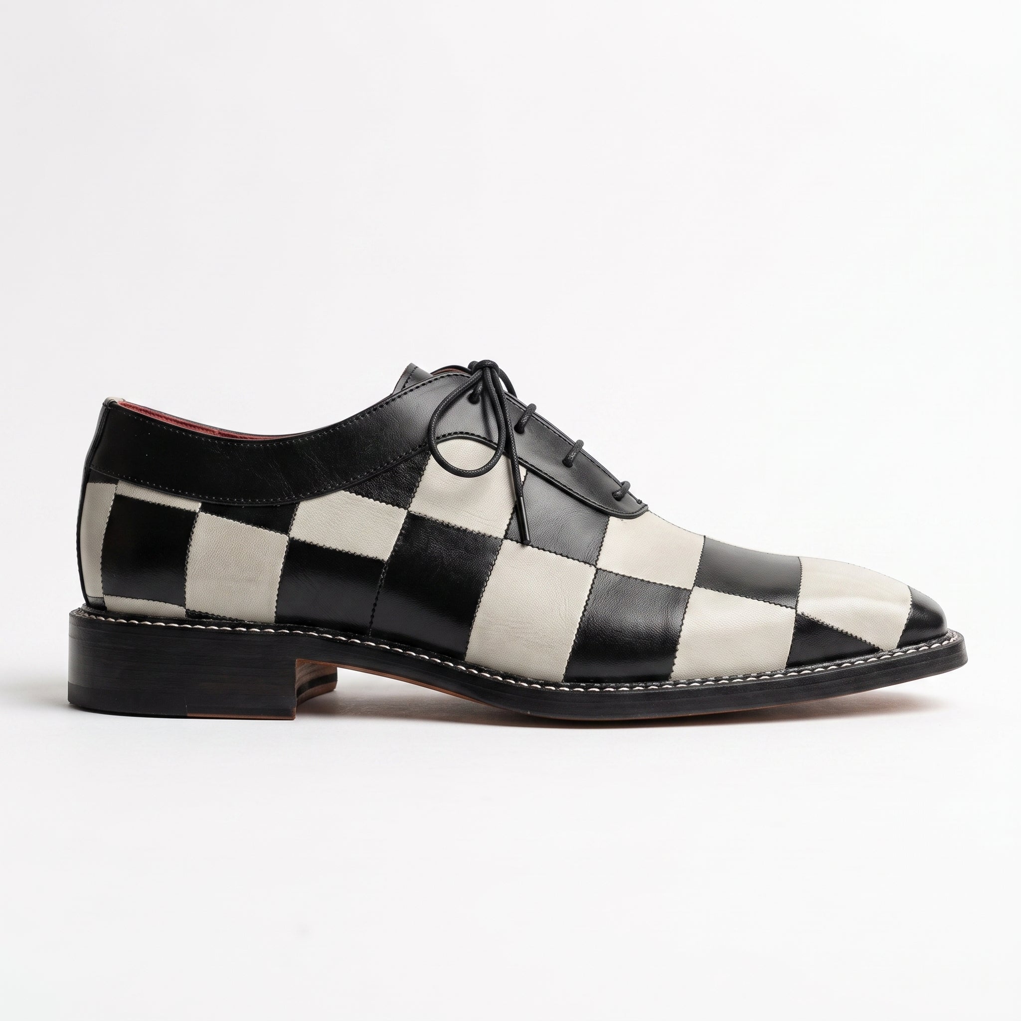 Men's Black and Off-White Checkerboard Leather Plain-Toe Oxfords — Abbotley