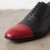 Men's Black and Red Cap-Toe Leather Oxfords — Kenley