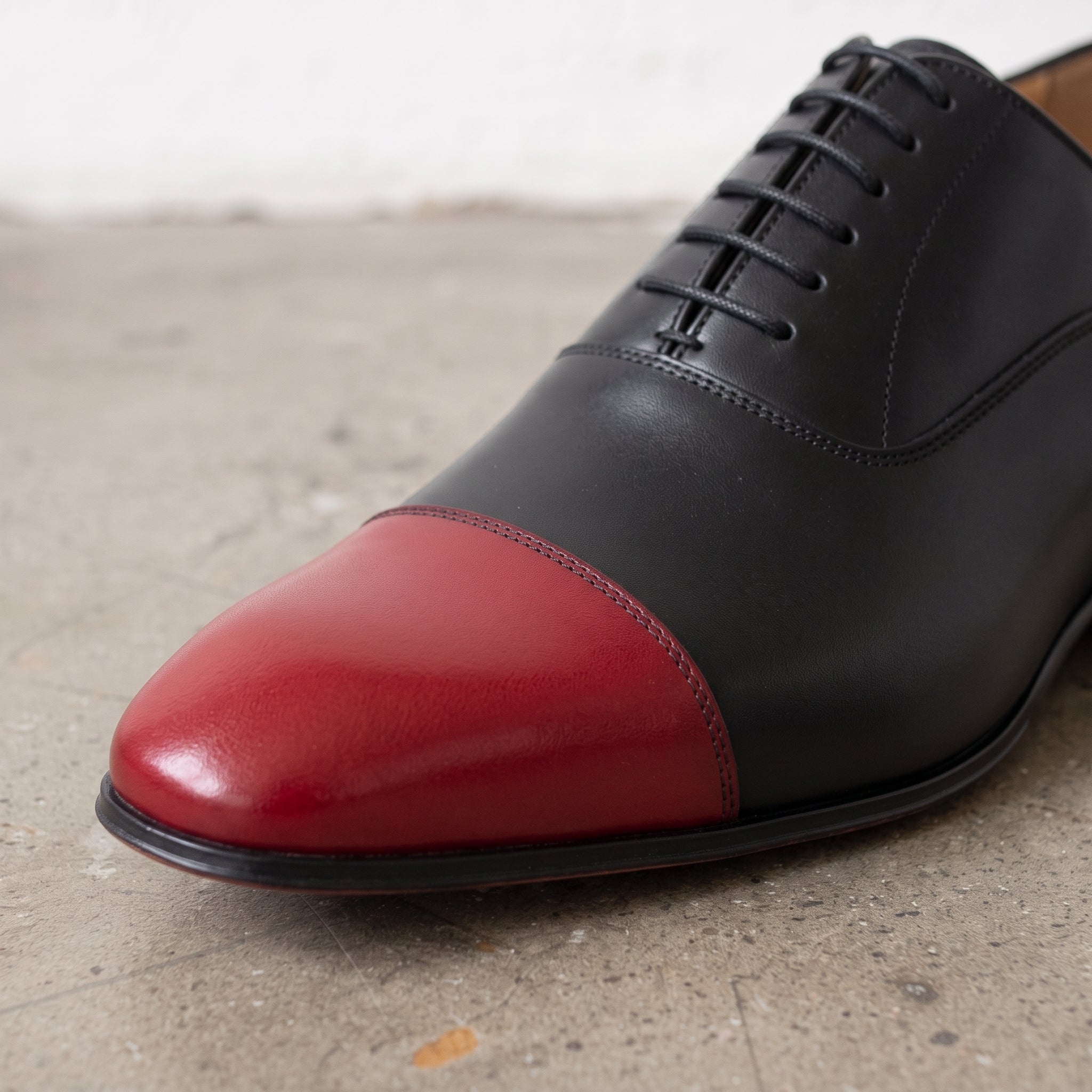 Men's Black and Red Cap-Toe Leather Oxfords — Kenley