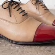 Men's Tan and Red Cap-Toe Leather Oxfords — Kenley
