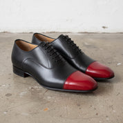 Men's Black and Red Cap-Toe Leather Oxfords — Kenley