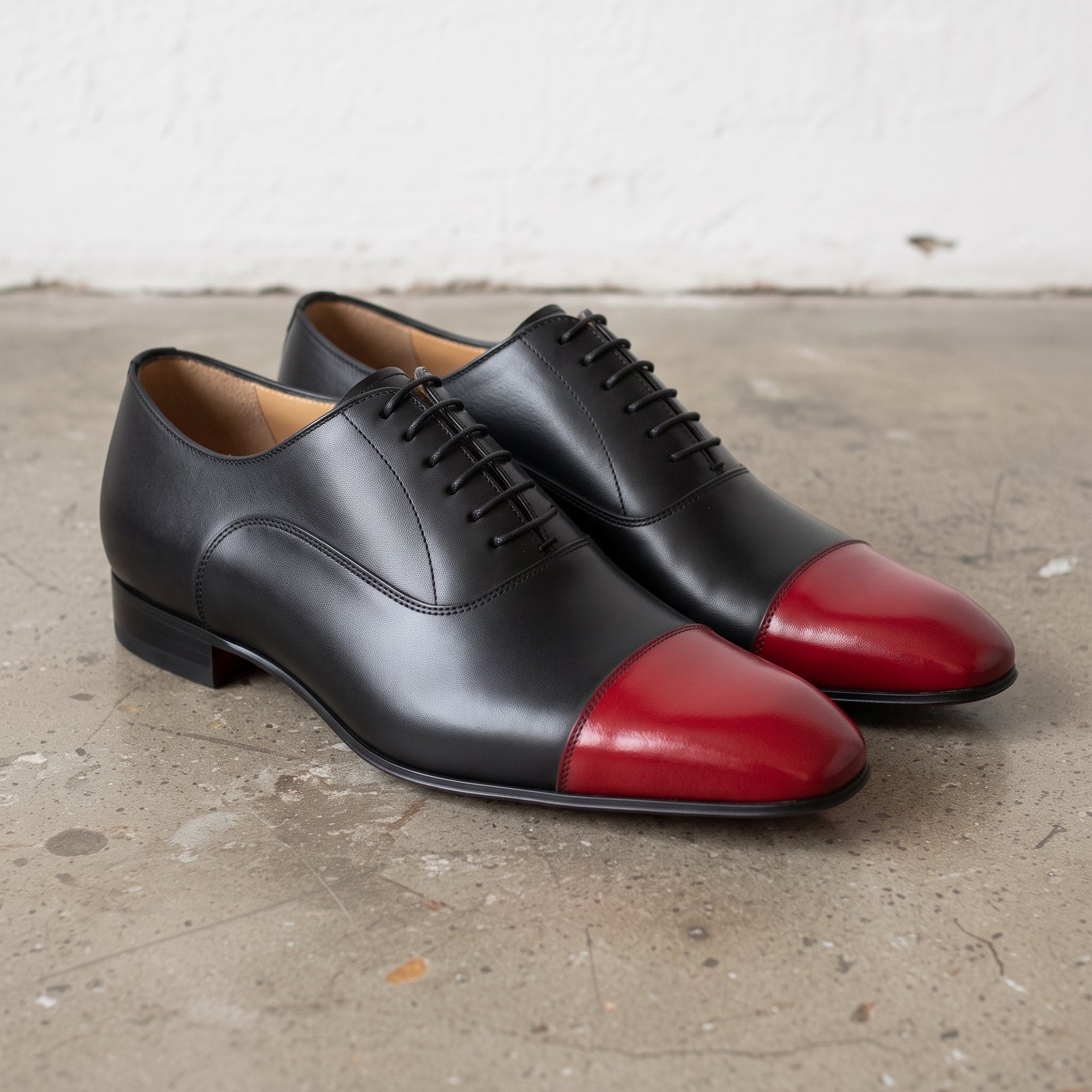 Men's Black and Red Cap-Toe Leather Oxfords — Kenley