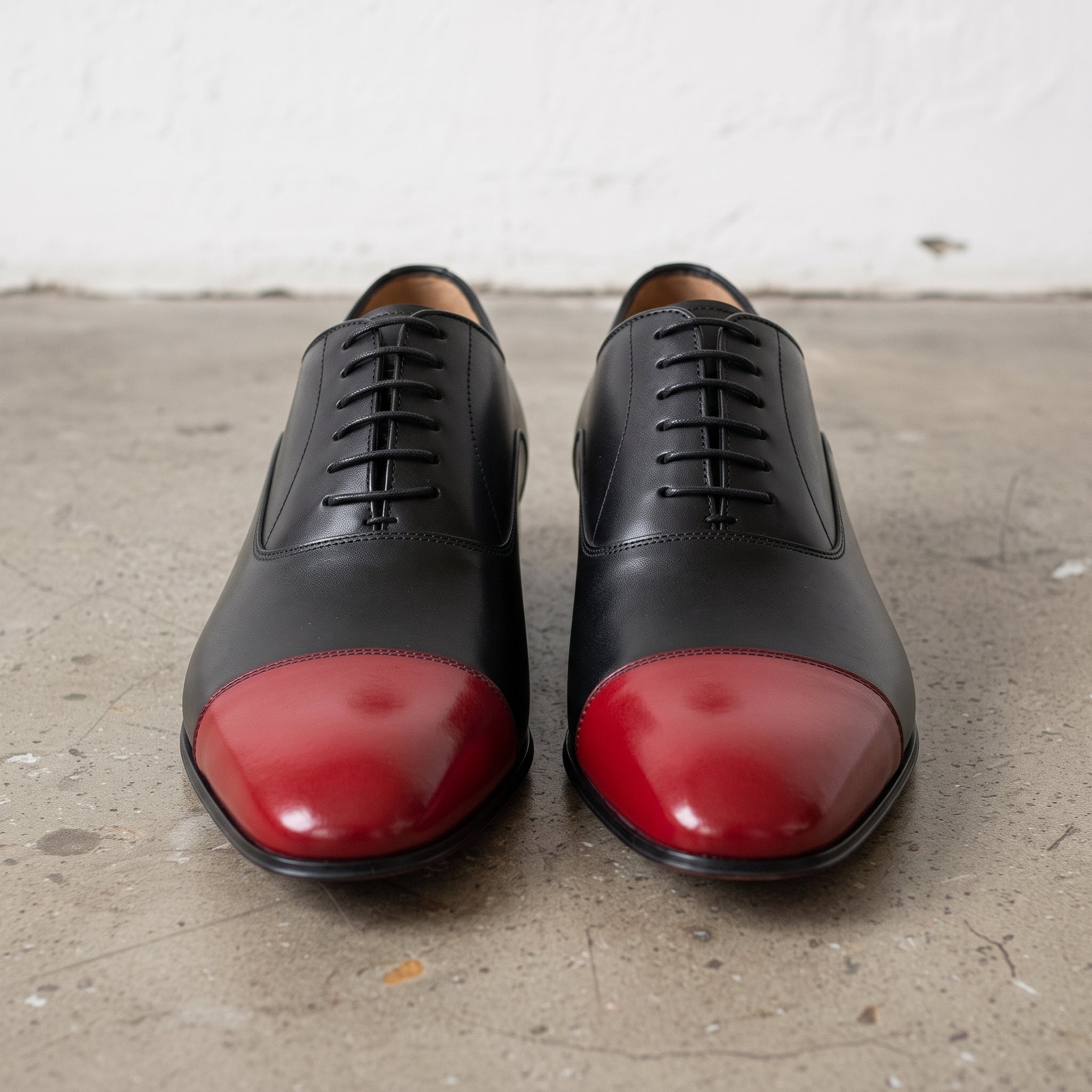 Men's Black and Red Cap-Toe Leather Oxfords — Kenley