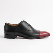 Men's Black and Red Cap-Toe Leather Oxfords — Kenley