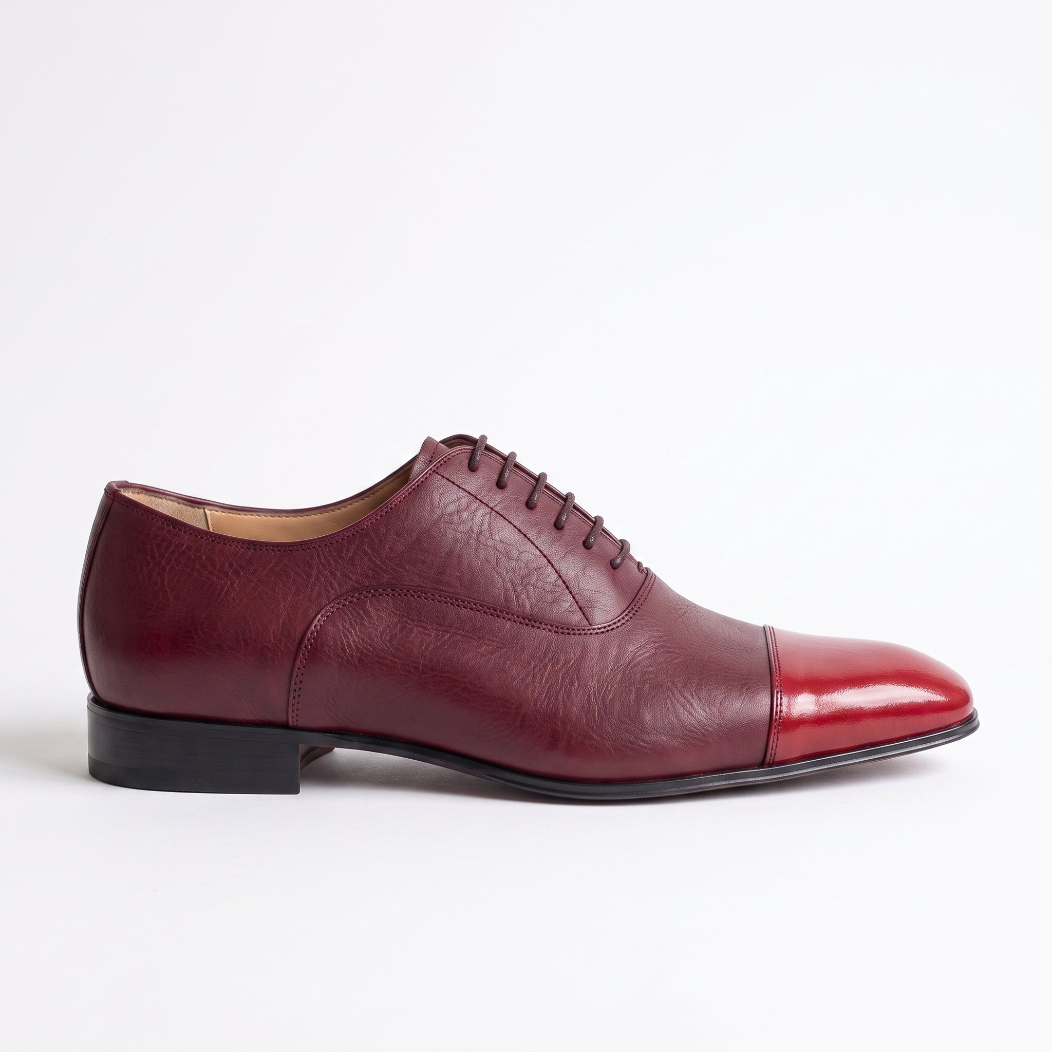 Men's Burgundy and Red Cap-Toe Leather Oxfords — Kenley