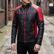 Men's Black and Red Leather Biker Jacket — Egremont