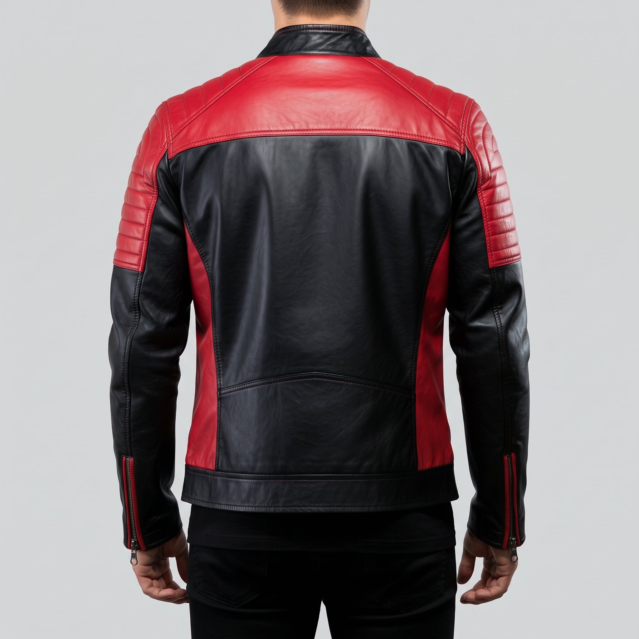 Men's Black and Red Leather Biker Jacket — Egremont
