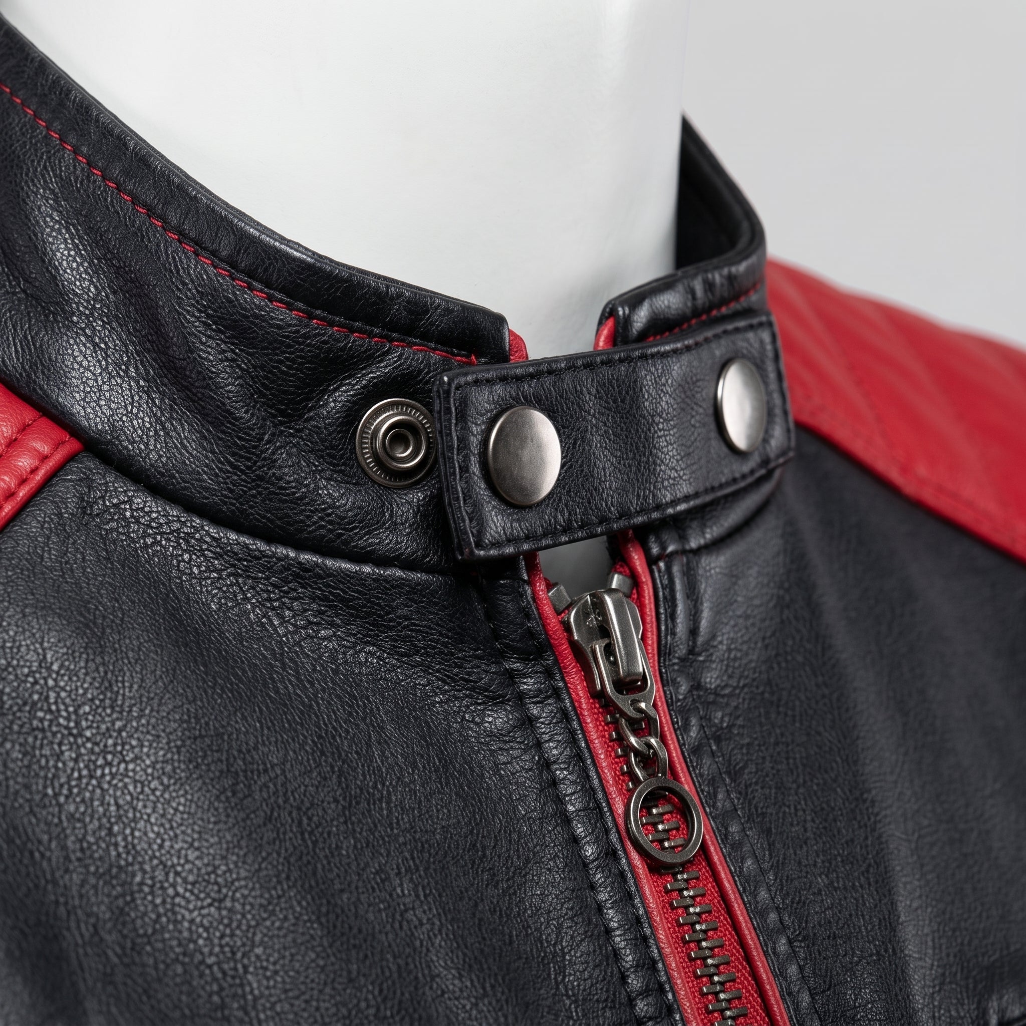 Men's Black and Red Leather Biker Jacket — Egremont