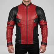 Men's Black and Red Leather Biker Jacket — Glatton