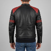Men's Black and Red Leather Biker Jacket — Holtby