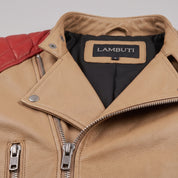 Men's Tan and Red Leather Biker Jacket — Holtby