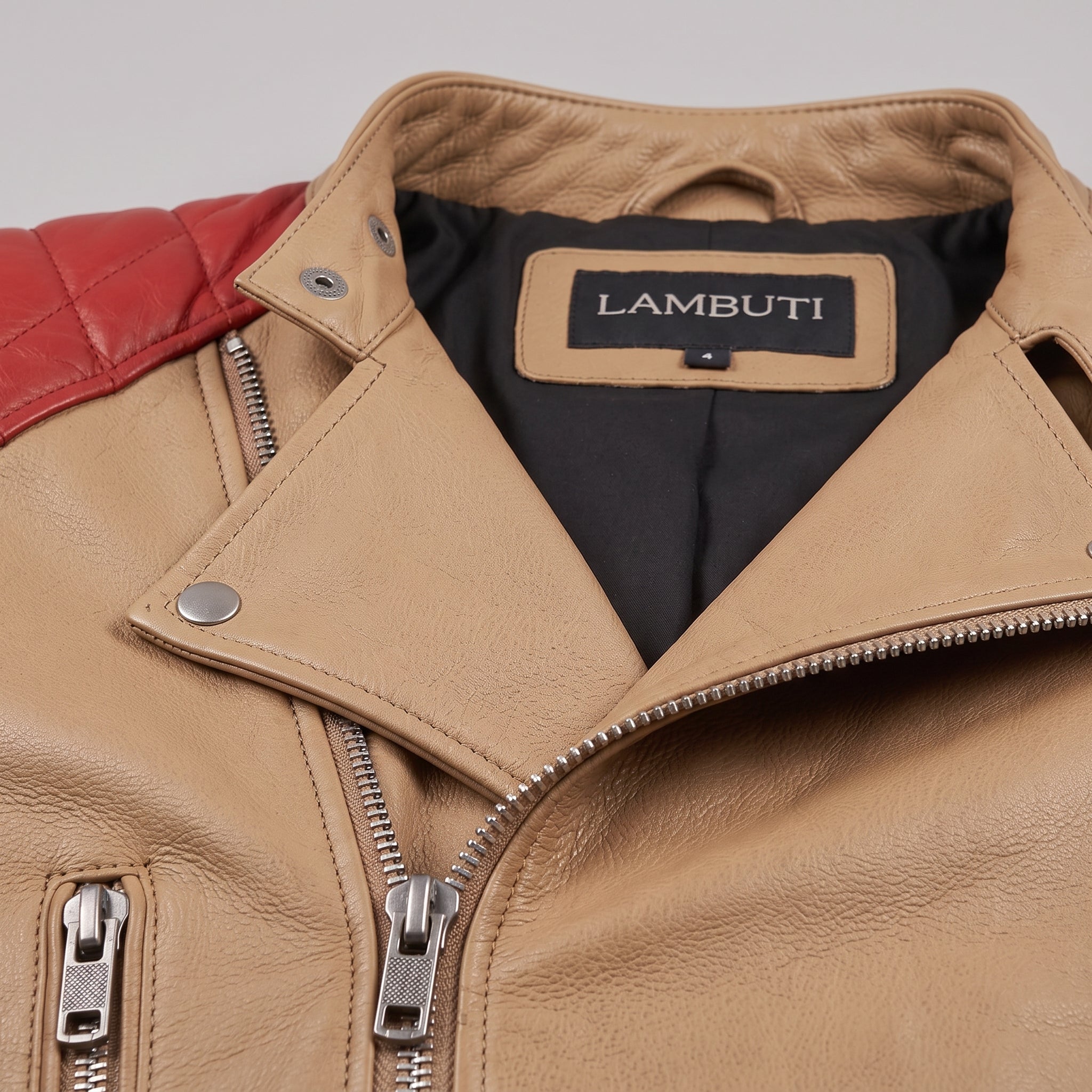Men's Tan and Red Leather Biker Jacket — Holtby