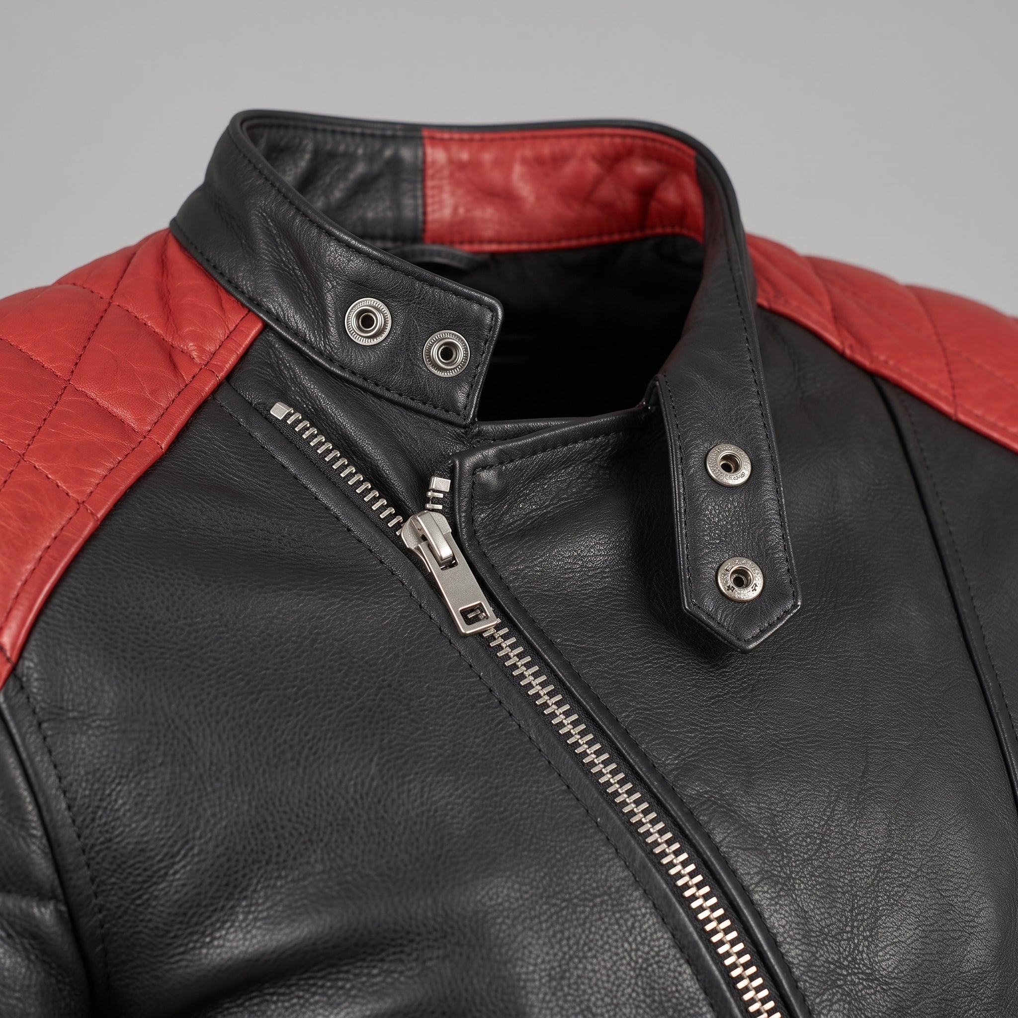 Men's Black and Red Leather Biker Jacket — Holtby