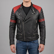 Men's Black and Red Leather Biker Jacket — Holtby