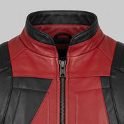 Men's Black and Red Leather Biker Jacket — Glatton