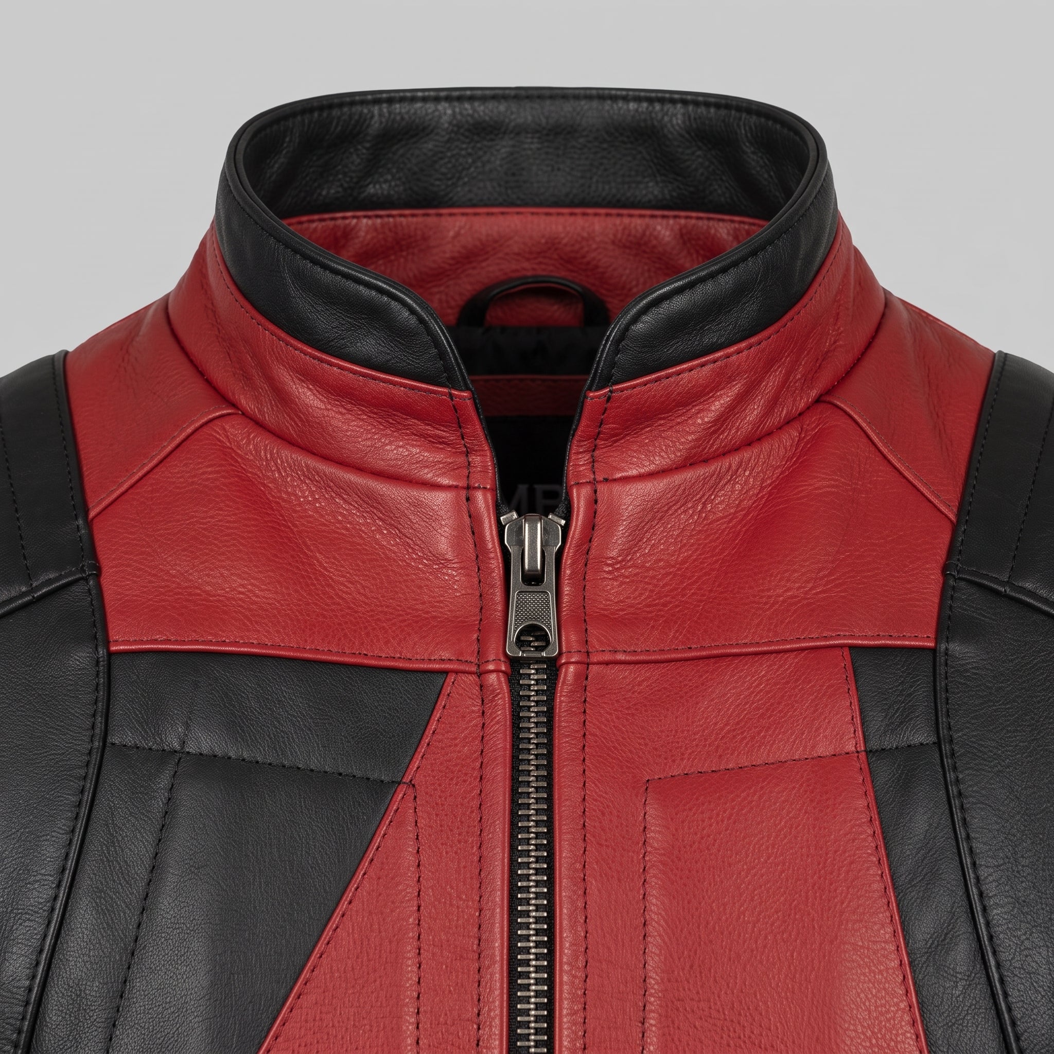 Men's Black and Red Leather Biker Jacket — Glatton