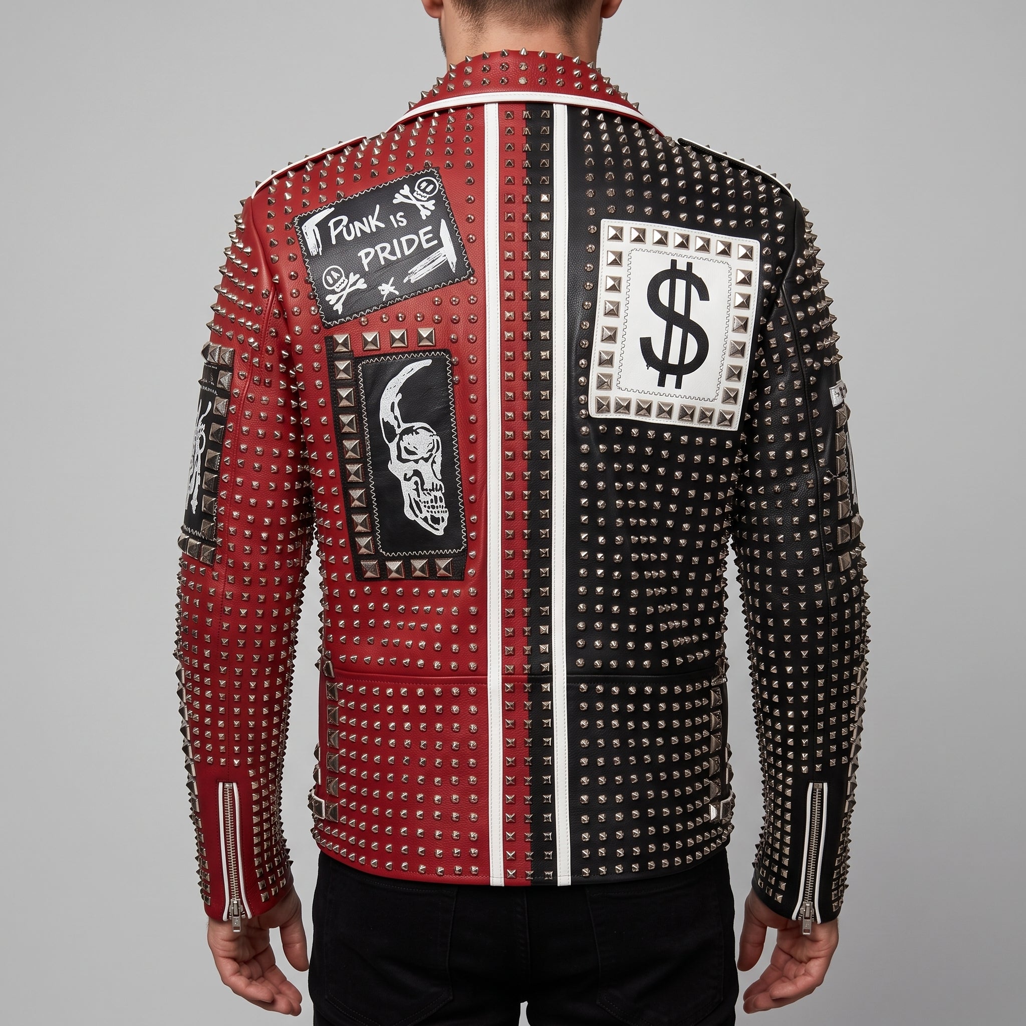 Men's Black and Red Two-Tone Leather Perfecto Biker Jacket — Morris