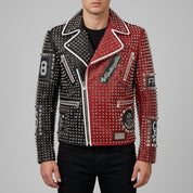 Men's Black and Red Two-Tone Leather Perfecto Biker Jacket — Morris